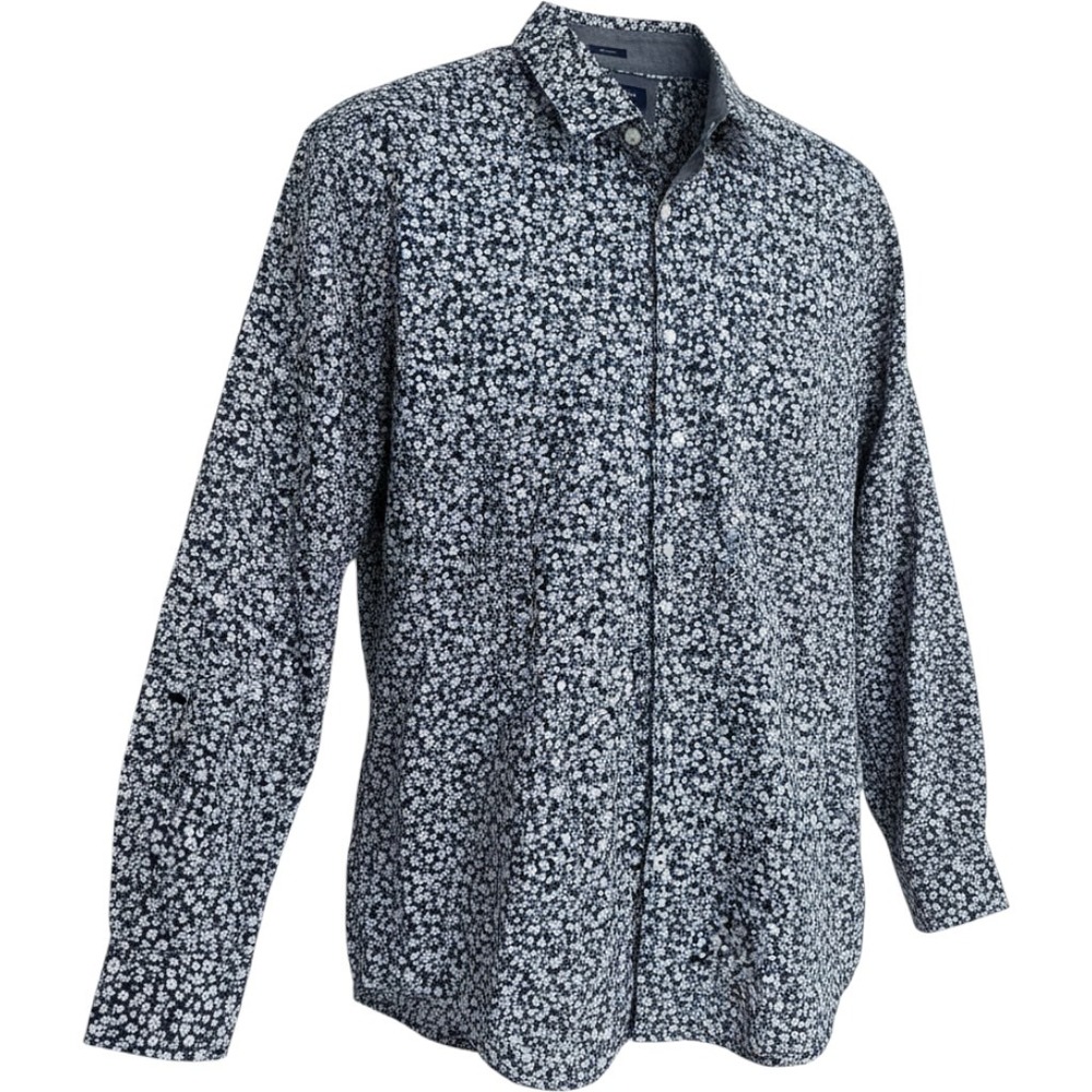 American Eagle Outfitters Mens XXL Slim Fit Floral Button Down Shirt Navy White